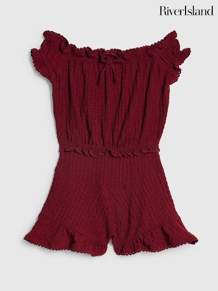 Red - River Island Bardot Crinkle Jersey Playsuit