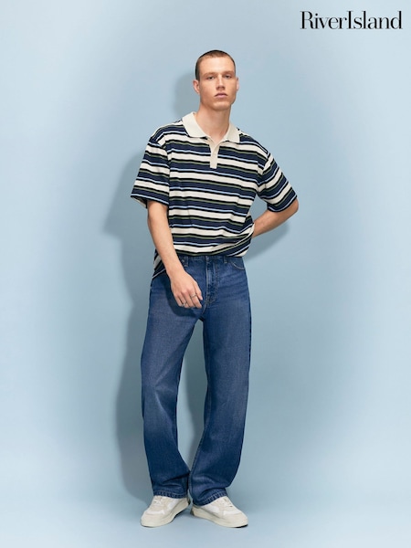 Blue - Regular River Island Loose Fit Dark Wash Jeans