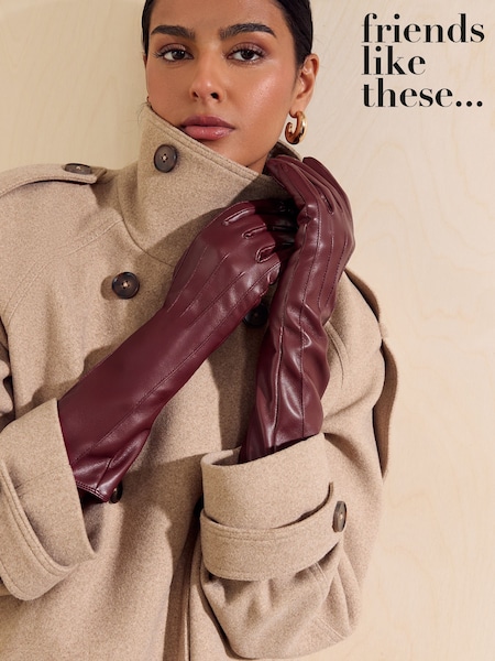 Burgundy Red - Friends Like These Long Leather Look Gloves