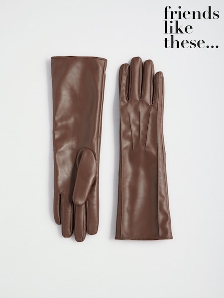Chokoladebrun - Friends Like These Lange handsker i læderlook