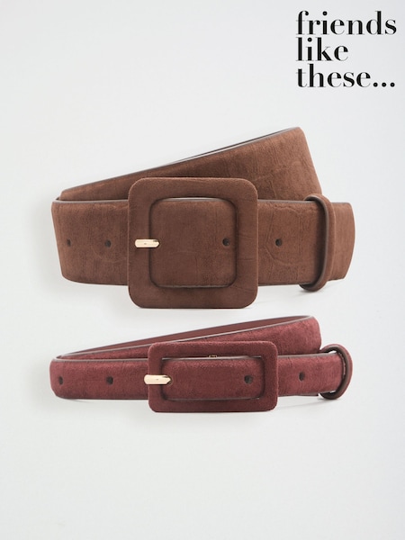 Burgundy Red and Chocolate Brown - Friends Like These Stacked Sudette Belts 2 Pack