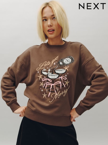 Chocolate Brown - Christmas Drinks Graphic Sweatshirt