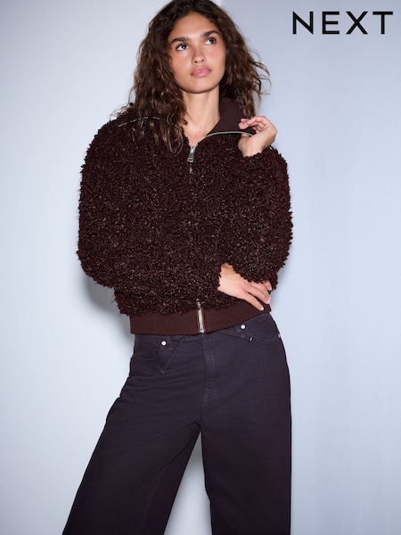 Puerto - Faux Fur Curly Zip Through Jacket