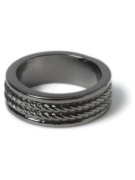 Black - Regular Dck Mens Rope Detail Band Black Ring