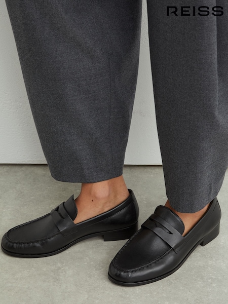 Black - Reiss Kallie Leather And Suede Penny Loafers