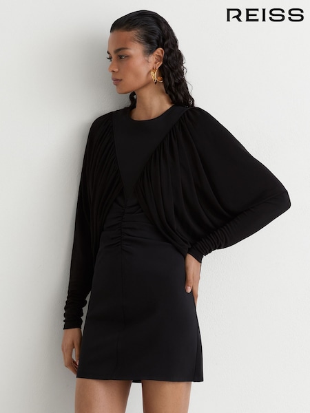 Black - Reiss Imogen Draped Jersey Ruched Mini Dress