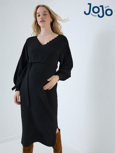 Black - Jojo Maman Bébé Blouson Sleeve Maternity Knitted Midi Dress