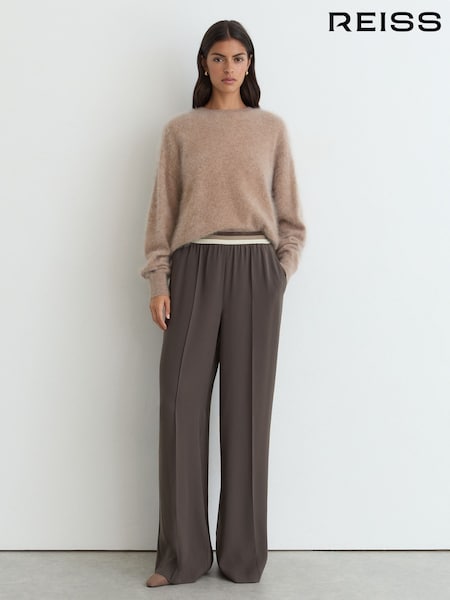 Mocha Brown - Reiss Sonnie Elasticated-waist Wide-leg Trousers
