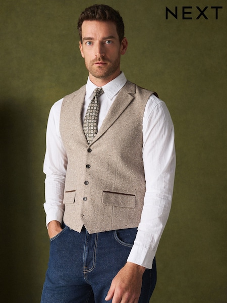 Nøytral - Regular Wool Blend Donegal Textured Waistcoat