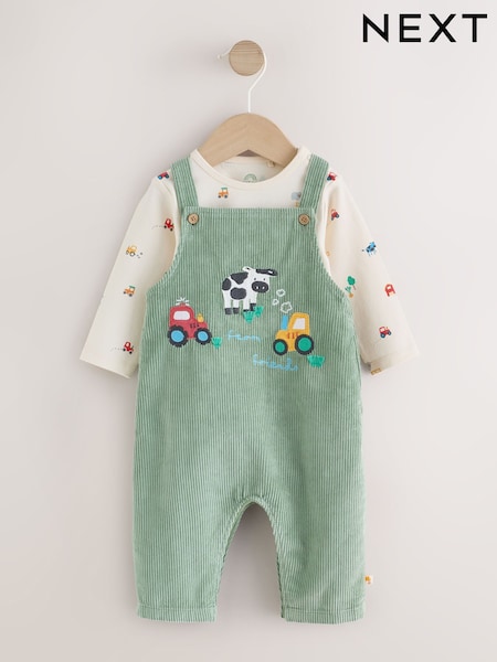 Green Farm - Cord Dungarees And Bodysuit Baby Set (0mths-3yrs)