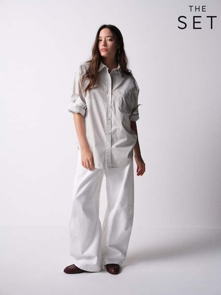 Brown and White Stripe - The Set Oversized Shirt