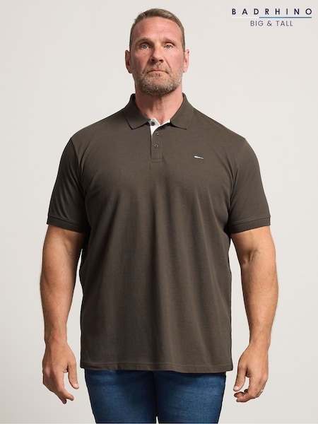 Brown - Regular Badrhino Big & Tall Contrast Polo Shirt