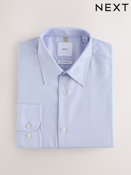 Blue - Slim Fit Cotton Rich Textured Easy Care Smart Shirt