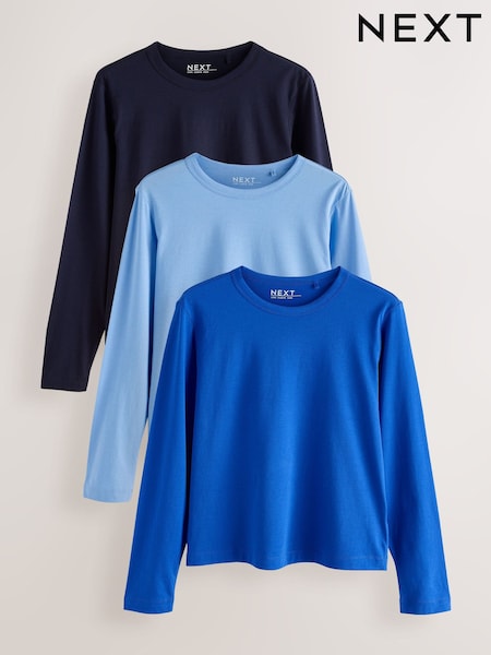 Blue - Long Sleeve Crew Neck T-shirts 3 Pack