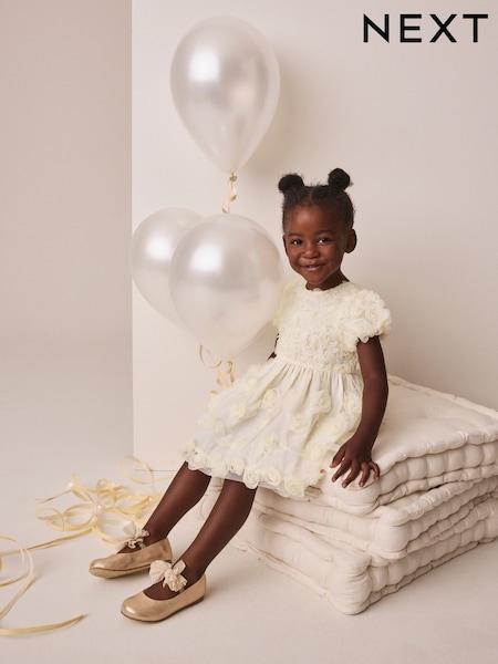 Ivory - 3d Flower Occasion Dress (3mths-8yrs)