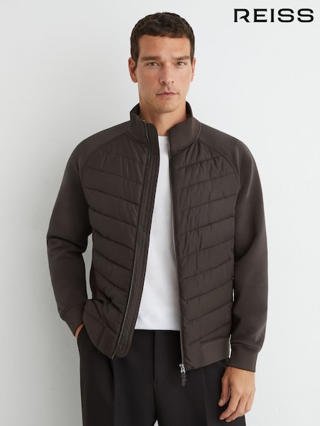 Castanho - Regular Reiss Calvorn Hybrid Quilted And Interlock Zip Jacket