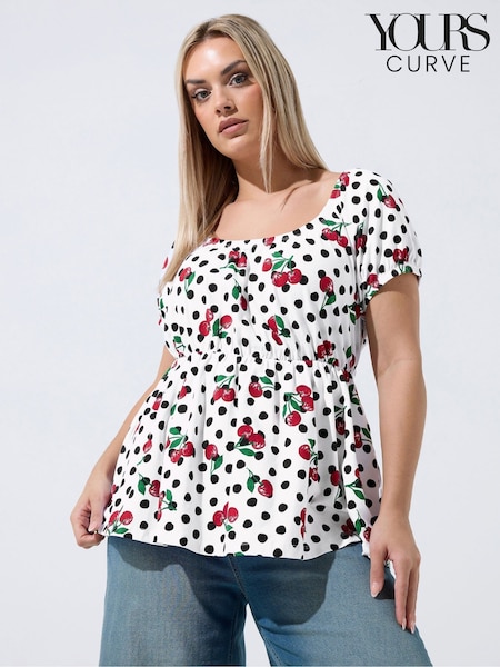 Ақ - Yours Curve Limited Polka Dot Cherry Bardot блузкасы