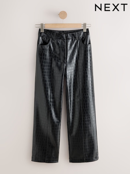 Schwarz - Croc Texture Faux Leather Wide Leg Trousers