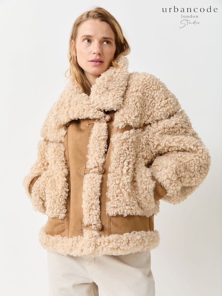 Brown - Urban Code Faux Shearling Duffle Jacket