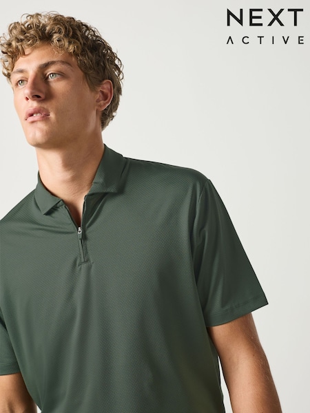 Khaki Green - Regular Active Golf Textured Training Polo Shirt