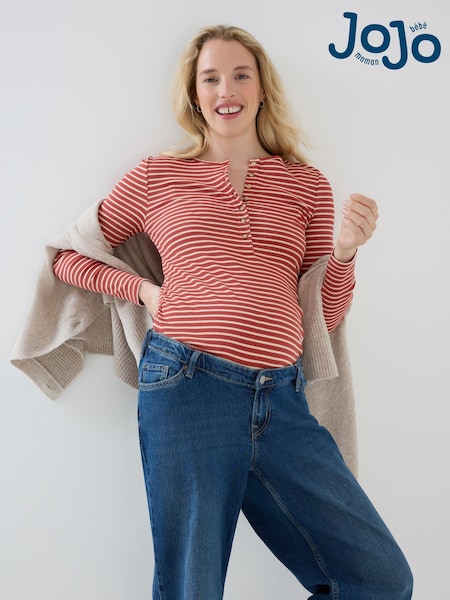 boja rđe Narandžasti - Jojo Maman Bébé Striped Rib Jersey Button Up Maternity Top