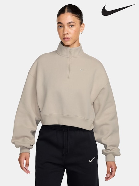 Cream 2 - Nike Studio Fleece Oversized 1/4-zip Cropped Sweat Top