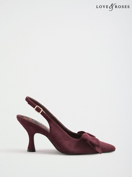 Burgundy Red - Love & Roses Bow Slingback Court Shoes