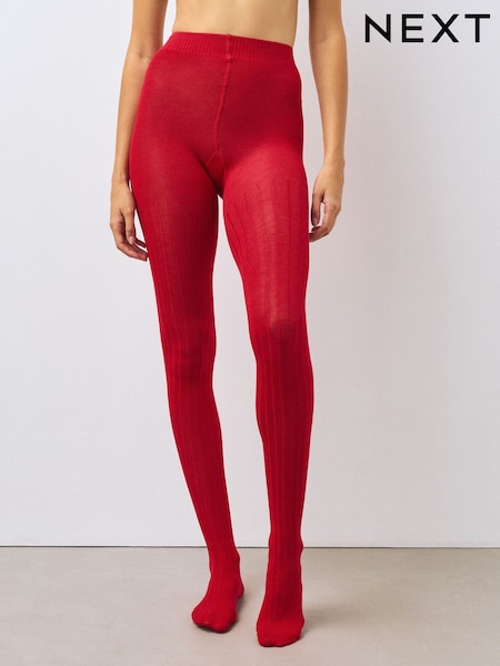 Red - Warm Handle Ribbed Tights 1 Pack