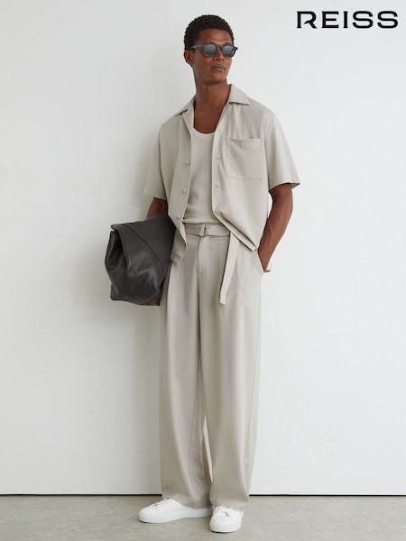Light Stone - Regular Reiss Walker Belted Relaxed-fit Pleated Trousers