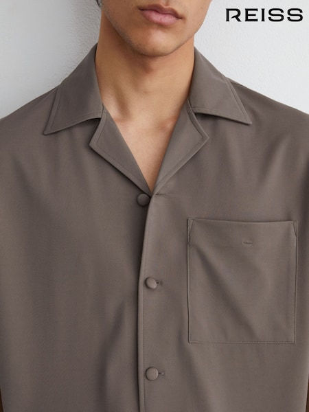 Taupe Brown - Regular Reiss Russo Cuban-collar Short-sleeve Shirt