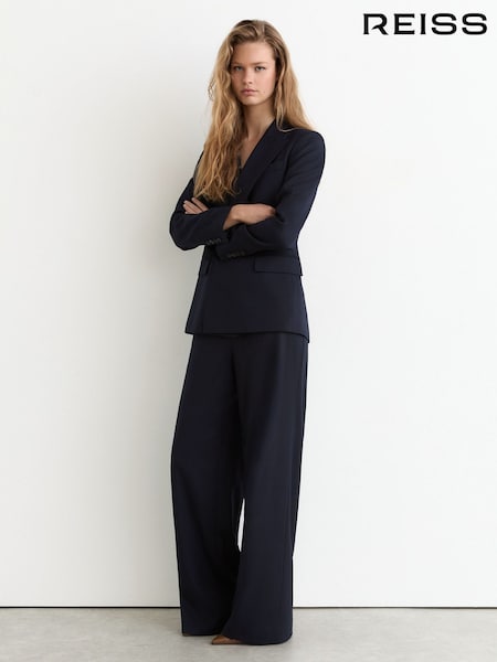 أزرق داكن - Reiss Solene Wool-blend Wide-leg Suit Trousers