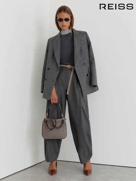 Gris - Reiss Aries Wool-blend Pleated Barrel-leg Trousers