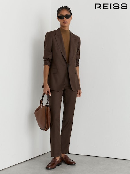 Mokkabruin - Reiss Derby Wool-blend Slim-leg Trousers