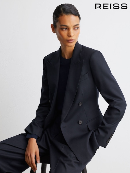 marine - Reiss Solene Wool-blend Double-breasted Suit Blazer
