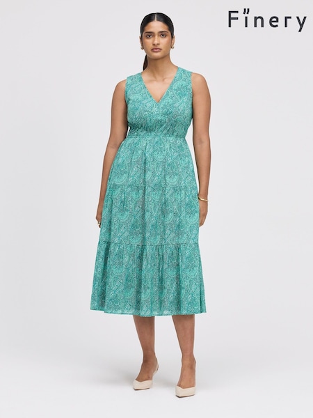 Verde - Rochie midi cu etaje din bumbac Finery Shannon