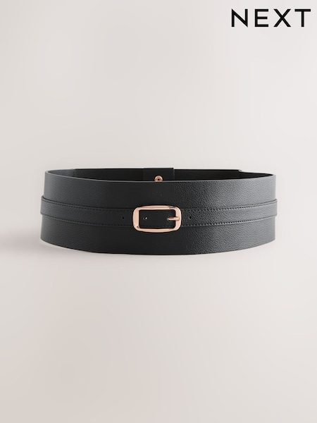Black - Wide Covered Buckle Corset Belt
