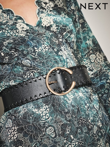 Black - Plait Detail Wide Belt