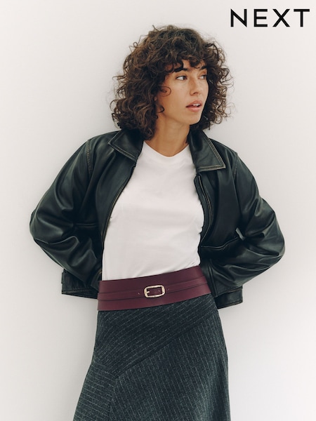 Burgundy Red - Wide Covered Buckle Corset Belt