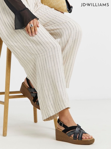 Black - Jd Williams Criss Cross Stitch Detail Wedge Sandals