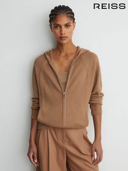 Camel - Reiss Evie Wool-blend Zip-through Hoodie With Cashmere