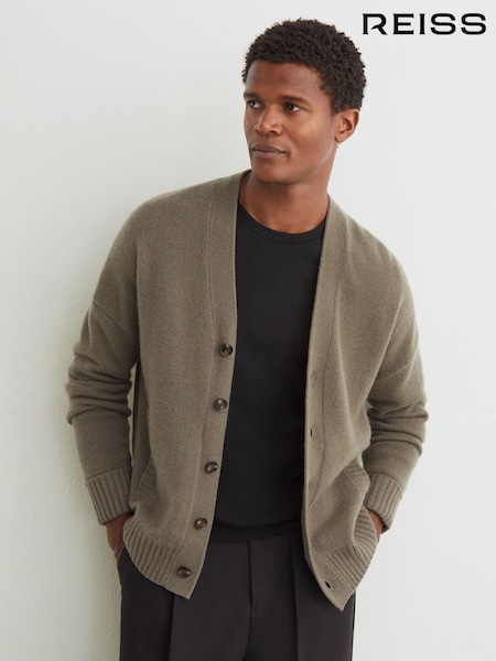 Sable Green - Regular Reiss Padstow 100% Cashmere V-neck Cardigan