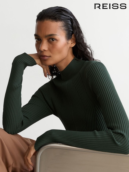틸 그린 - Reiss Nancy Rib-knit Mock-neck Jumper
