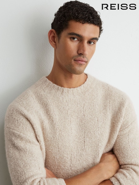 Ecru - Regular Reiss Clarence Wool-cashmere Bouclé Square-knit Jumper