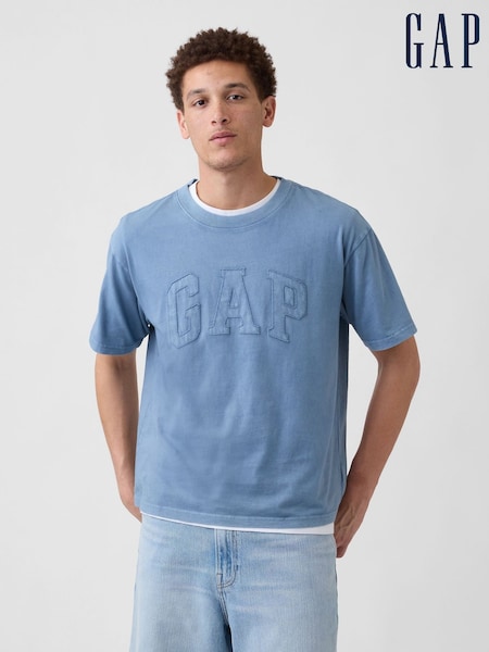 Blue - Regular Gap Everydaysoft Boxy Logo Short Sleeve T-shirt