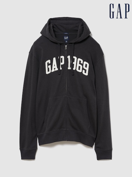 Svart - Regular Gap French Terry Relaxed 1969 Logo Zip Hoodie