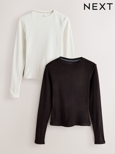 White/Dark Brown - Thermal Crew Neck Long Sleeve Tops 2 Pack