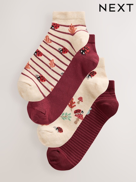 Berry Red Ladybird - Trainer Socks 4 Pack