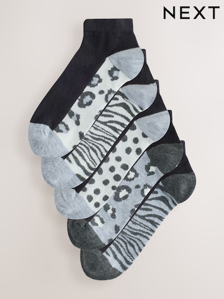 Grey Animal - Footbed Trainers Socks 5 Pack
