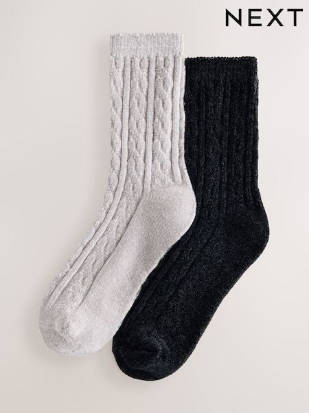 ធ្យូងពណ៌ប្រផេះ - Cable Knit Chenille Cosy Socks 2 Pack