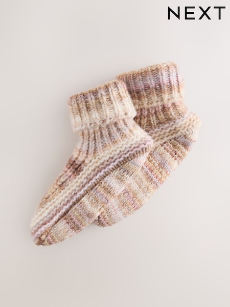 Neutral Tonal - Knitted Bootsie Slipper Socks